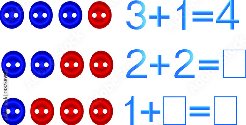 Educational games for children, on the composition of the four, example with buttons.