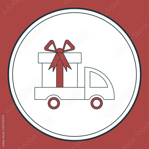 Delivery vector icon. Truck with a gift. Vector illustration
