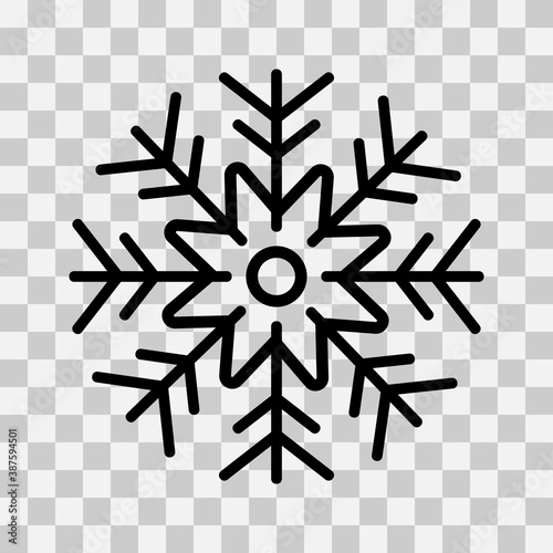 Black snowflake. New Year , Christmas , original snowflake on transparent background. Flat. Vector illustration