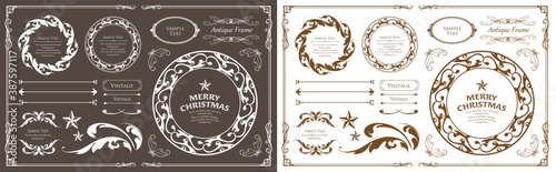 クリスマスのフレームセット、リースのデザイン、オーナメントや装飾デザイン