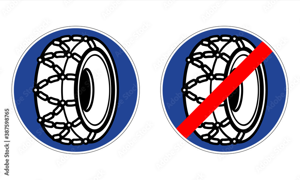 Εκτύπωση καμβά Snow chains obligatory road sign