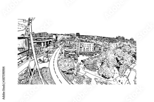 Building view with landmark of Bournemouth is a coastal resort town on the south coast of England. Hand drawn sketch illustration in vector.