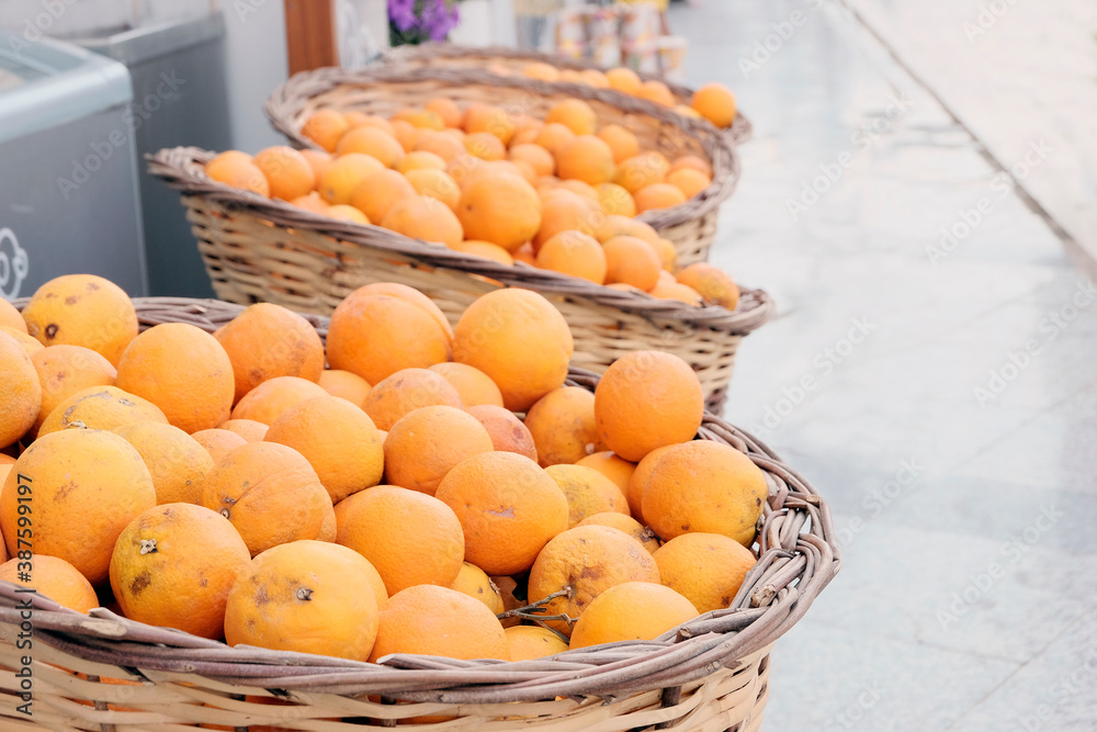 Lemons, oranges, citrus fruits in baskets . Harvesting, profitable business. Seasonal sale in supermarkets. Lemons, oranges, citrus fruits in baskets . Harvesting, profitable business. Seasonal sale in supermarkets.