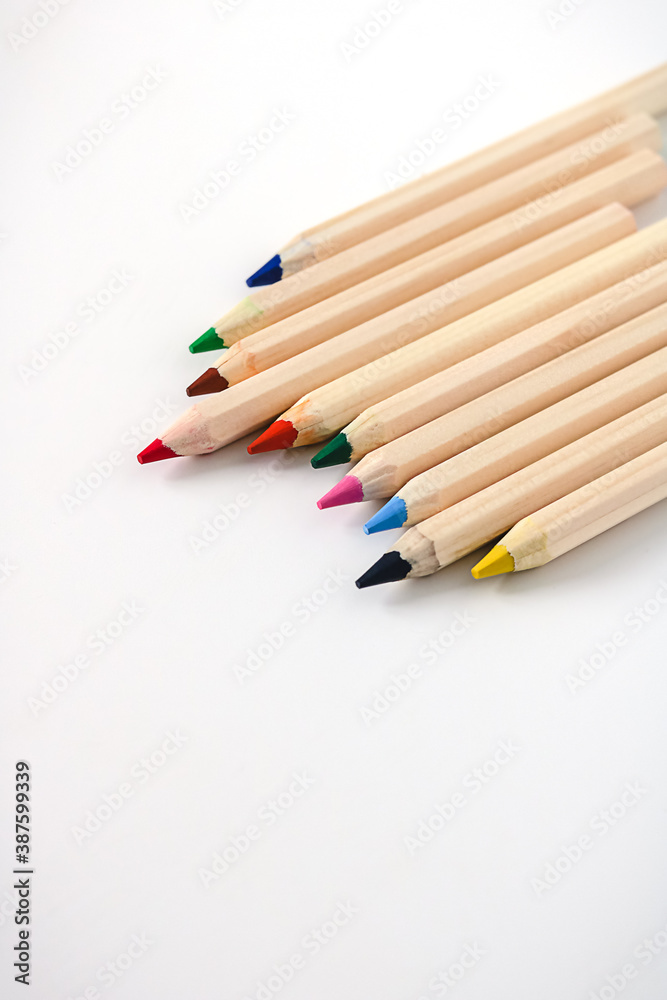 Color pencils isolated on white background with copy space Color pencils isolated on white background with copy space
