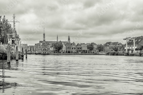 Black and white shot of the beautiful city of Alkmaar, the cheese city of the Netherlands in the province of North Holland