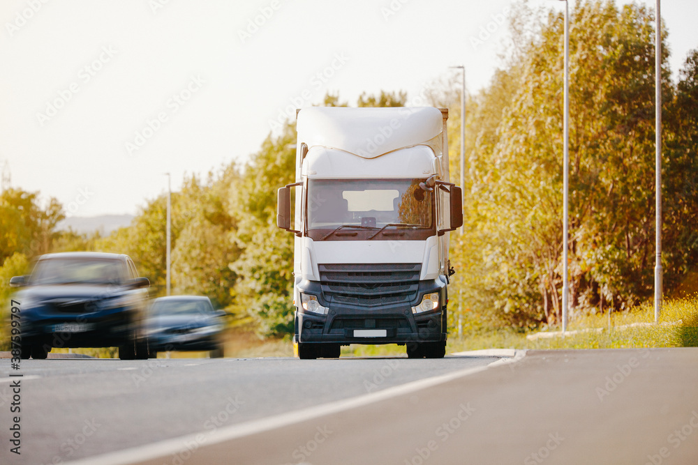 Truck vehicle driving on motorway