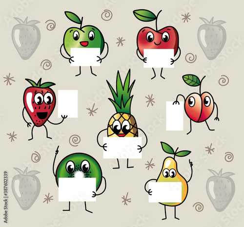 set of FRUITS with frame for your text, stickers