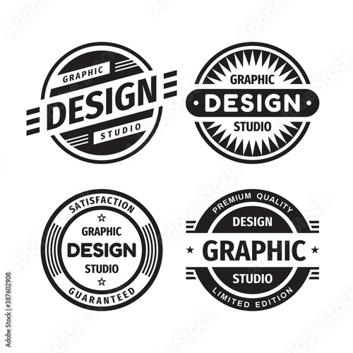 Design graphic badge logo vector set in retro vintage style. Premium quality, limited edition. Emblem template collection. 
