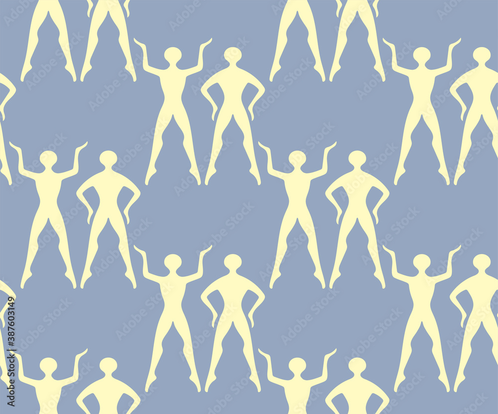 Seamless pattern dancing silhouettes, hand drawn illustration. Party label template. Creative background with ballerina