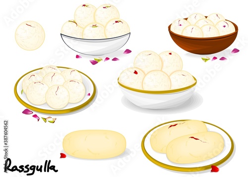 Rasgulla Bengali indian Sweet Dish Food Vector