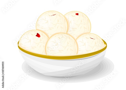 Rasgulla Bengali indian Sweet Dish Food Vector