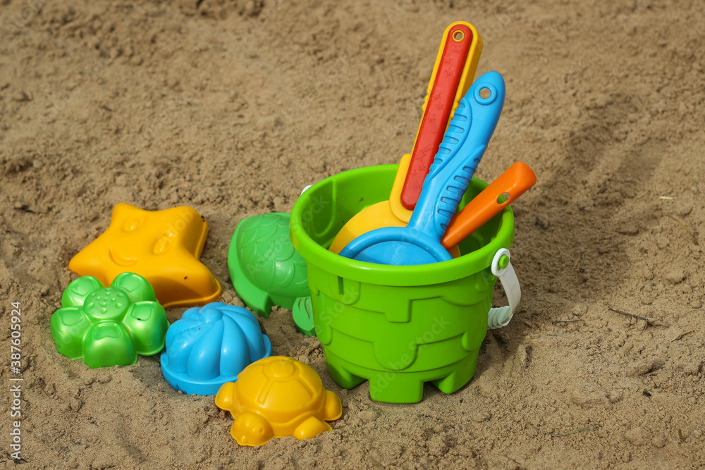 Children's beach sand toys. Kids concept. Plastic children's toys. Children's beach sand toys. Kids concept. Plastic children's toys.