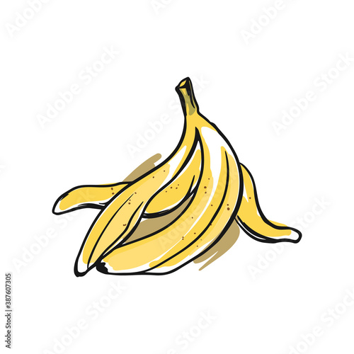 Banana peel. Juicy tropical fruit, natural dessert. Sketch style. Vector clipart on isolated white background. For printing banners, postcards, product packaging.