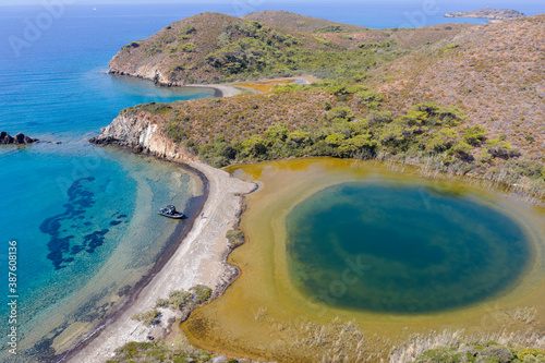 Aerial view of coastal lagoon in Koyun Cape Gokova Bay Special Environment Protected Area Turkey photo