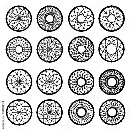 Black rings for dream catchers. Set of 16 images