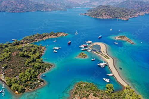 Aerial view of Yassıca Islands of Gocek Fethiye Turkey. photo