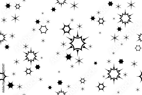  Stars and sparks. Seamless pattern. Starry background for packaging  textile and wrapping paper design. Template for festive  sparkling  shiny background. Black silhouette. Isolated. Vector 