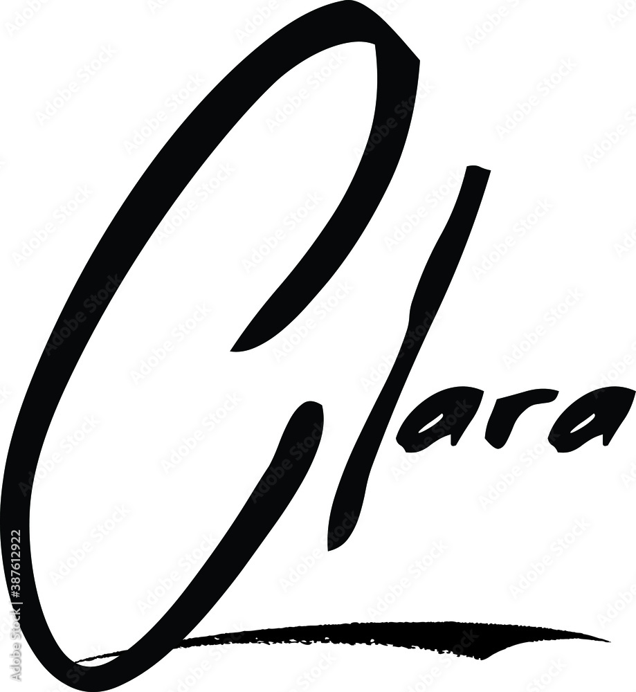 Clara-Female/Girl Name Modern Brush Calligraphy Cursive Text on White Background Clara-Female/Girl Name Modern Brush Calligraphy Cursive Text on White Background