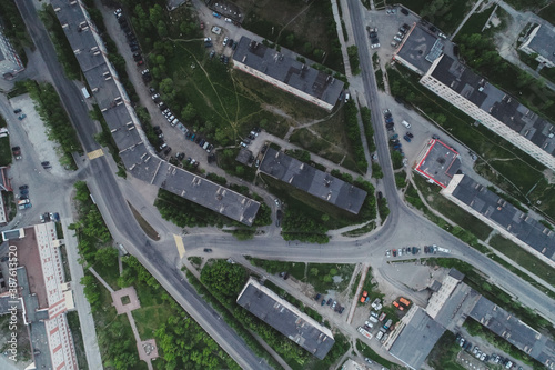 Aerial Townscape of Kirovsk Town located in Northwestern Russia on the Kola Peninsula