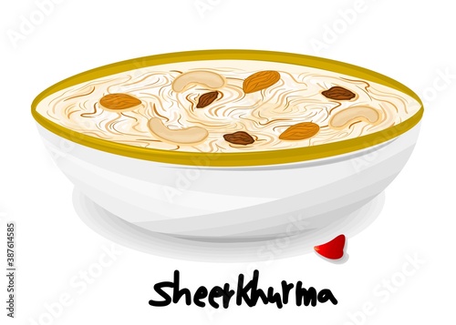 Sheer khurma indian Sweet Dish Food Vector