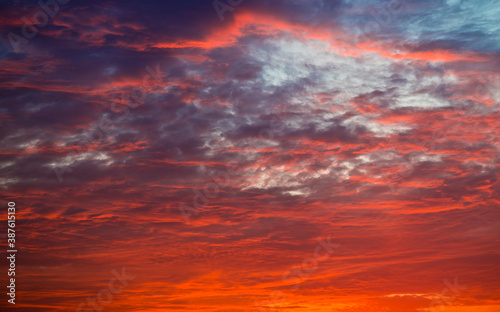 Orange clouds in the sunset sky
