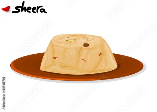 sheera or Suji ka halwa indian Sweet Dish Food Vector