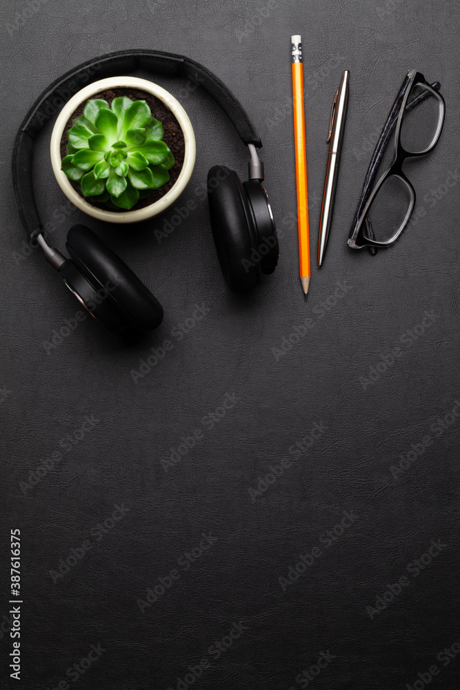 Business desk workplace and office objects Business desk workplace and office objects