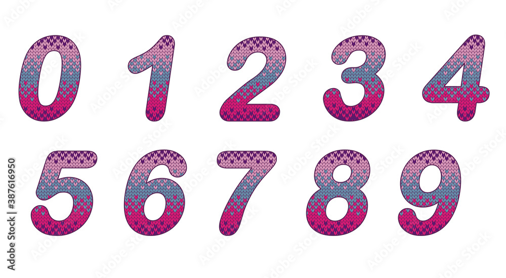 Numbers from zero to nine with knitted sweater effect. Numbers from zero to nine with knitted sweater effect.