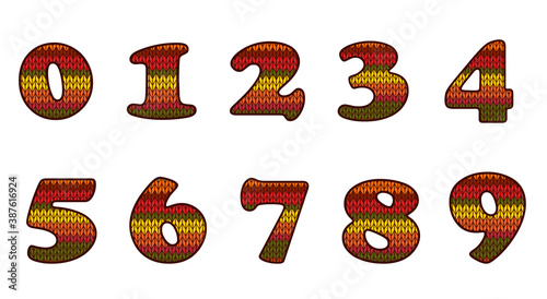 A set of numbers from zero to nine with knitted effect