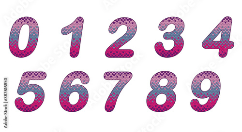 Numbers from zero to nine with knitted sweater effect.