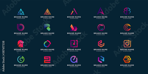 Letter abstract logo collection with cool gradient concept Premium Vector