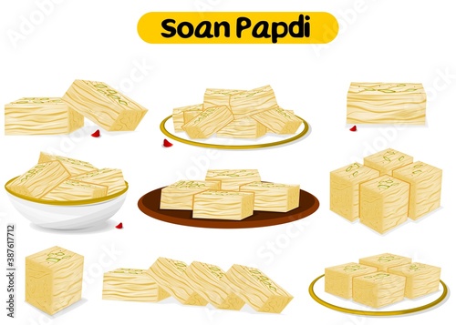 Soan Papdi Indian Sweets or Mithai Food Vector photo