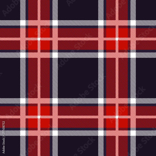 Seamless plaid pattern in black, red and white stripes.