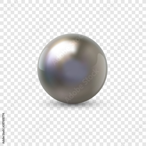 Metal sphere. Realistic shiny 3D ball from plastic, steel or chrome material. Silver volumetric circle, jewel pearl. Glossy decorative orb with shadow on transparent background, vector illustration