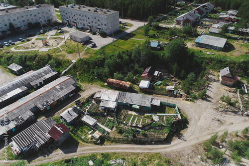 Aerial Townscape of Luvenga Town located in Kandalaksha Area in Northwestern Russia on the Kola Peninsula photo