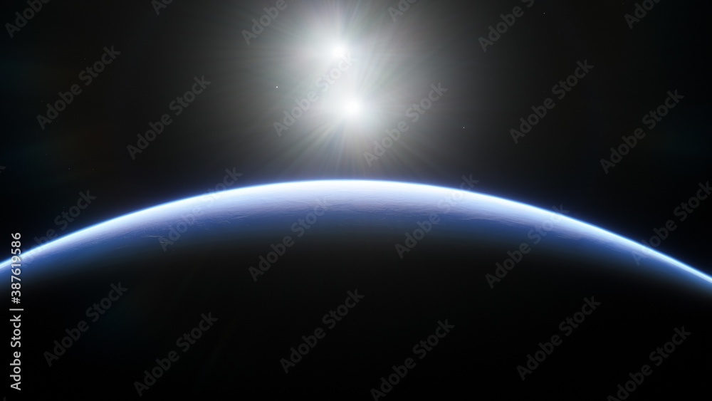 Obraz premium super-earth planet, realistic exoplanet, planet suitable for colonization, earth-like planet in far space, planets background 3d render
