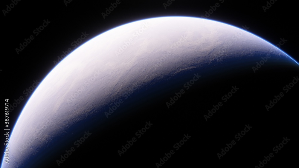Fototapeta premium super-earth planet, realistic exoplanet, planet suitable for colonization, earth-like planet in far space, planets background 3d render