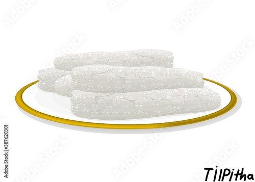 Til Pitha indian Sweet Dish Food Vector
