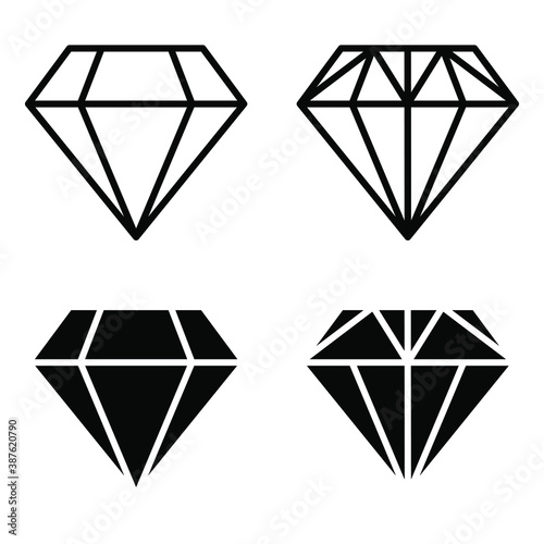 Diamond icon set. Four gem stones symbols isolated on white background.