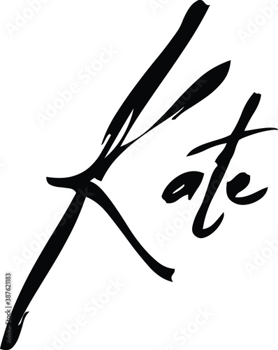 Kate-Female Name Modern Brush Calligraphy Cursive Text on White Background photo