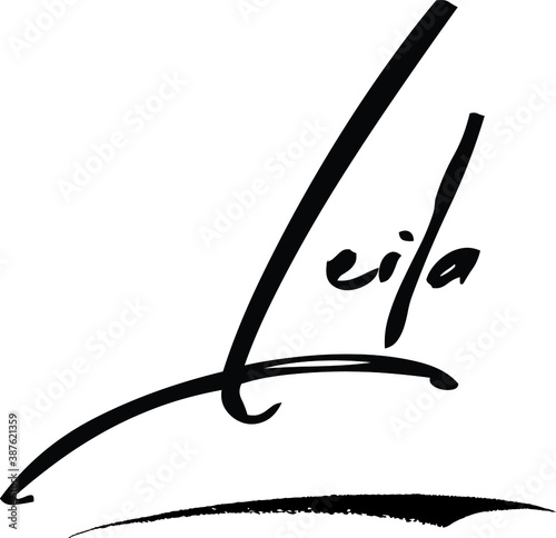 Leila-Female Name Modern Brush Calligraphy Cursive Text on White Background photo