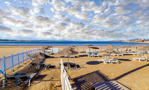 Morning light on the deserted beach in Essaouria, Morocco.North Africa.
