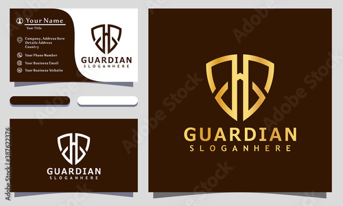 Golden Shield Guard Luxury logo design vector Illustration, business card template