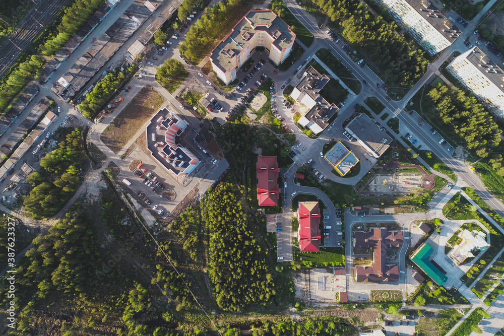Fototapeta premium Aerial Townscape of Town Poliarnye Zori located in Northwestern Russia 