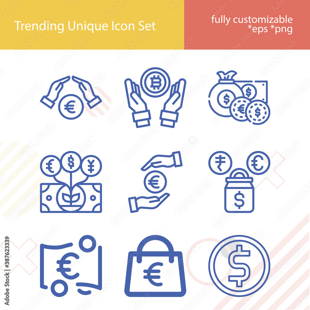 Simple set of paper money related lineal icons.