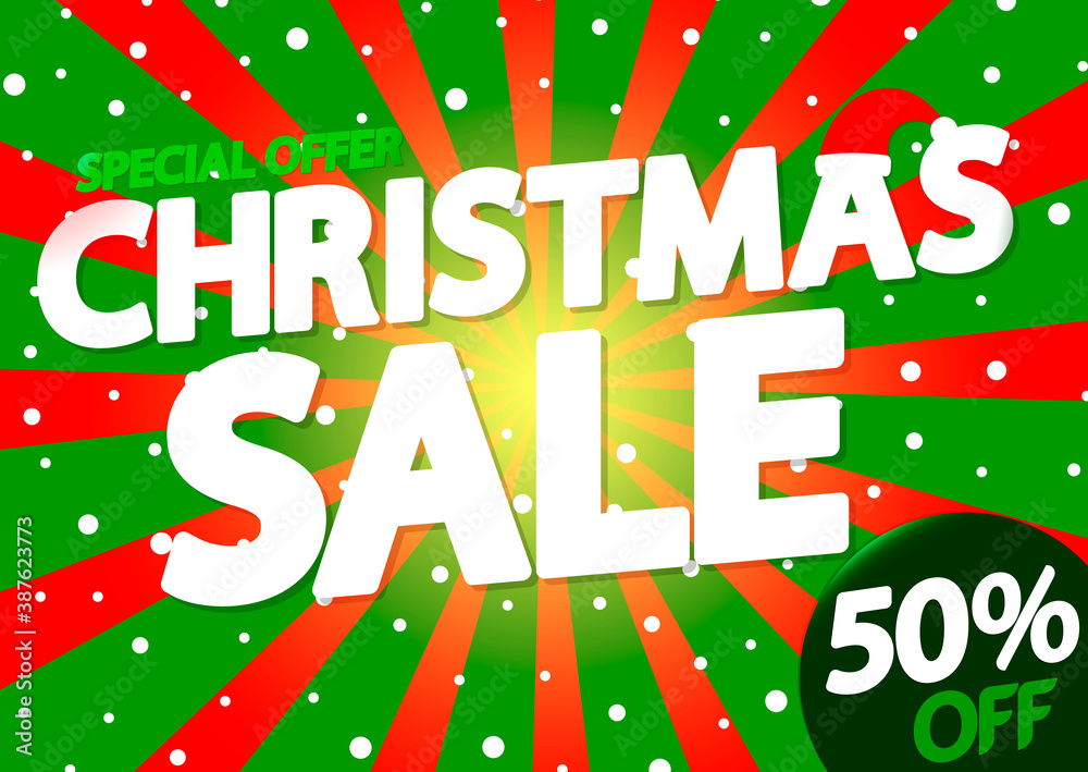 Christmas Sale 50% off, poster design template, special offer, vector illustration