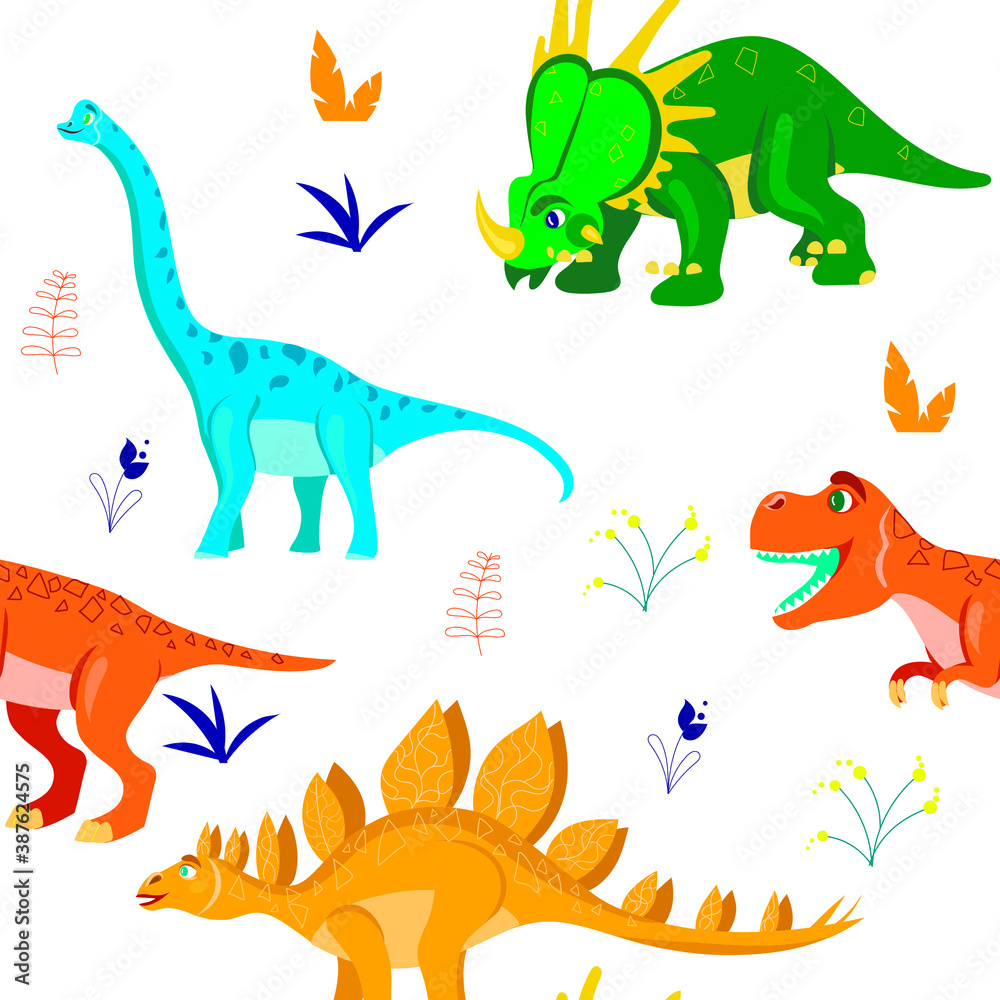 Obraz premium Cartoon dinosaur pattern. Vector illustration. 