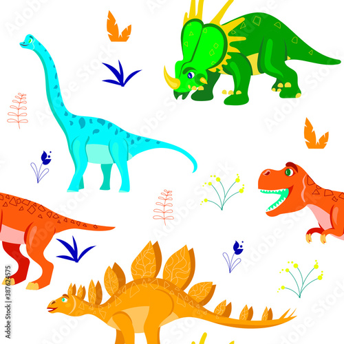 Cartoon dinosaur pattern. Vector illustration. 