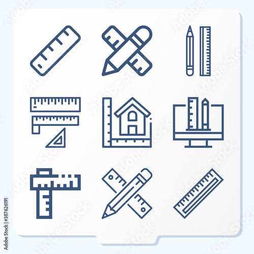 Simple set of 9 icons related to measuring stick
