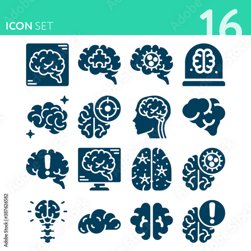 Simple set of 16 icons related to front tooth